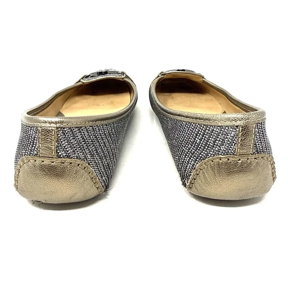Michael Kors Fulton Ballerina Flat Womens Sz 7 Signature Silver Gold Sparkle Moc